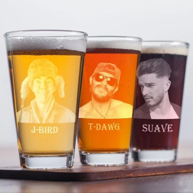 Personalized Groom Squad Etched Tall Boy Beer Can Glass