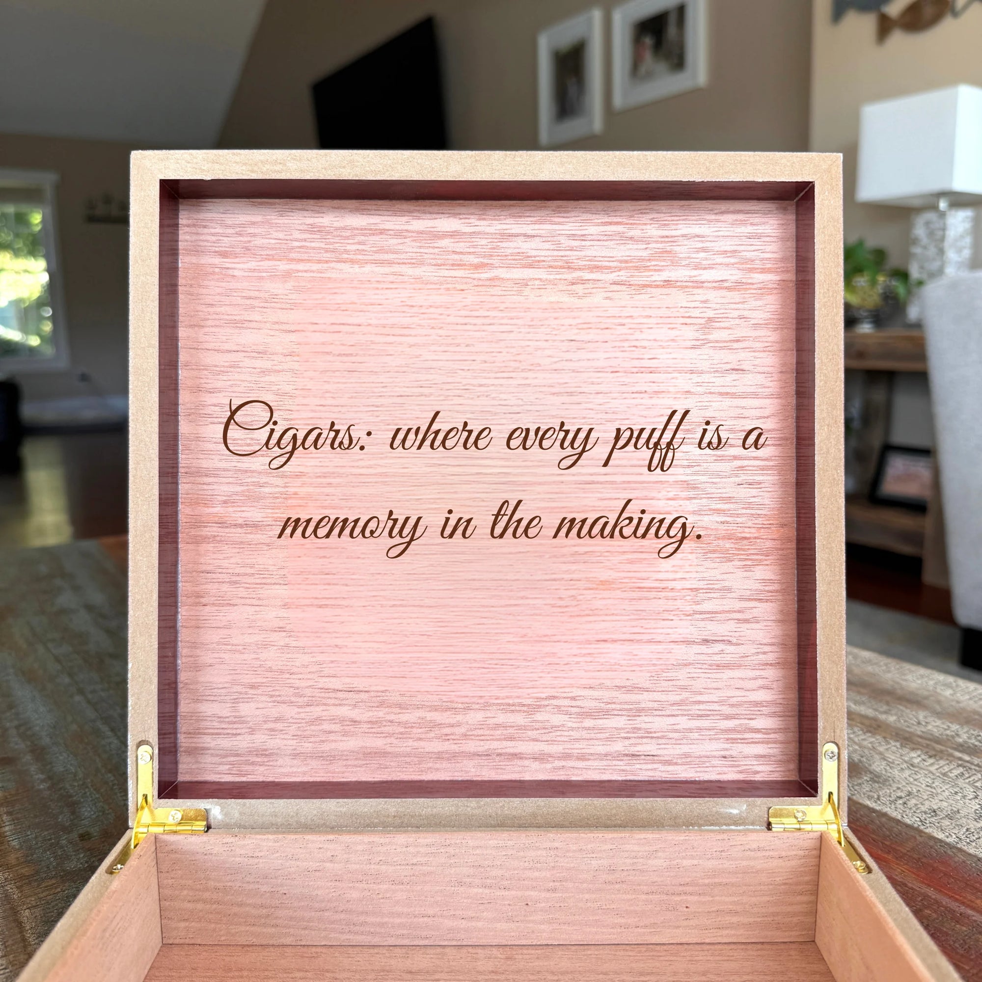 Custom engraved cigar keepsake box with name and optional message, lined with Spanish cedar