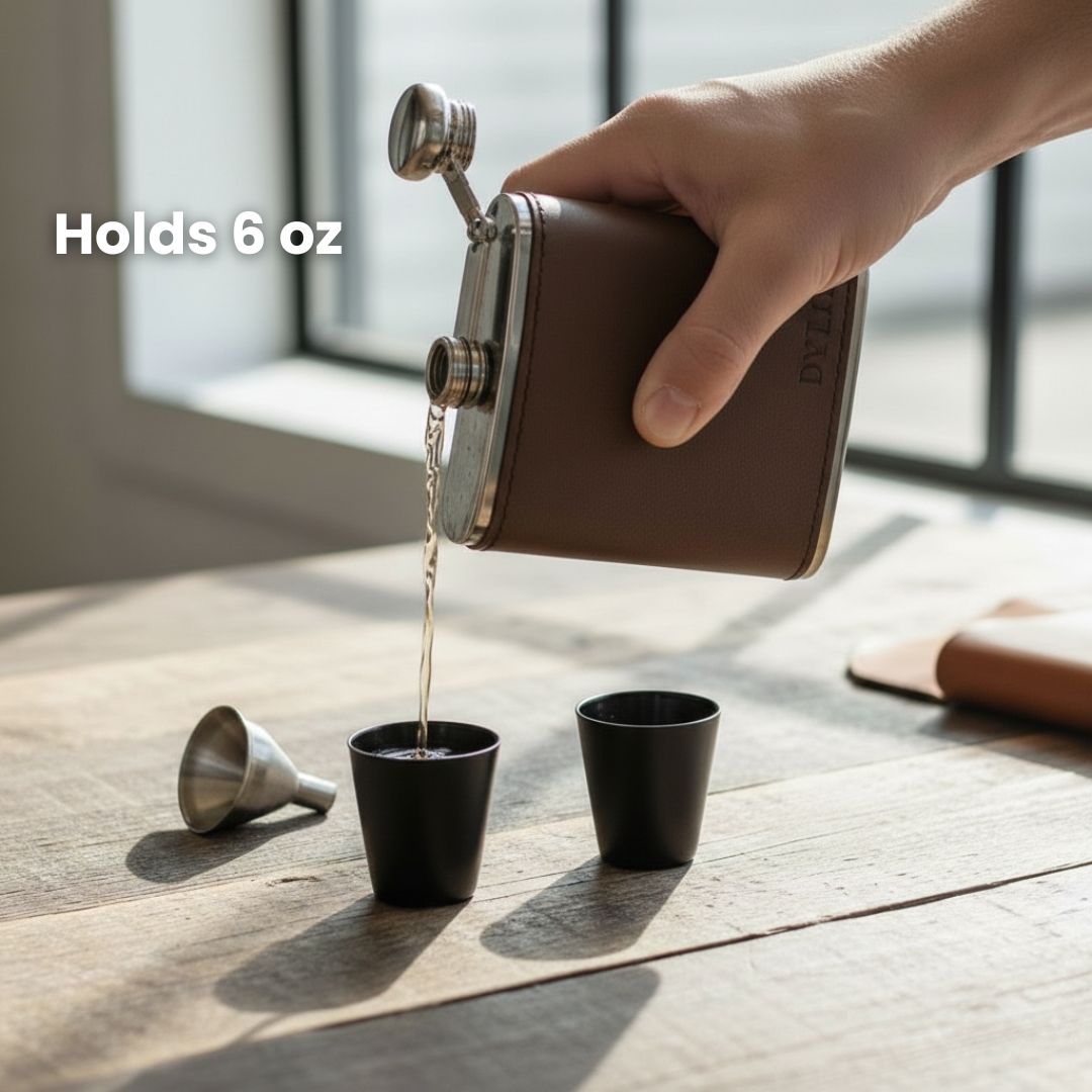 Leather Flask Gift Set