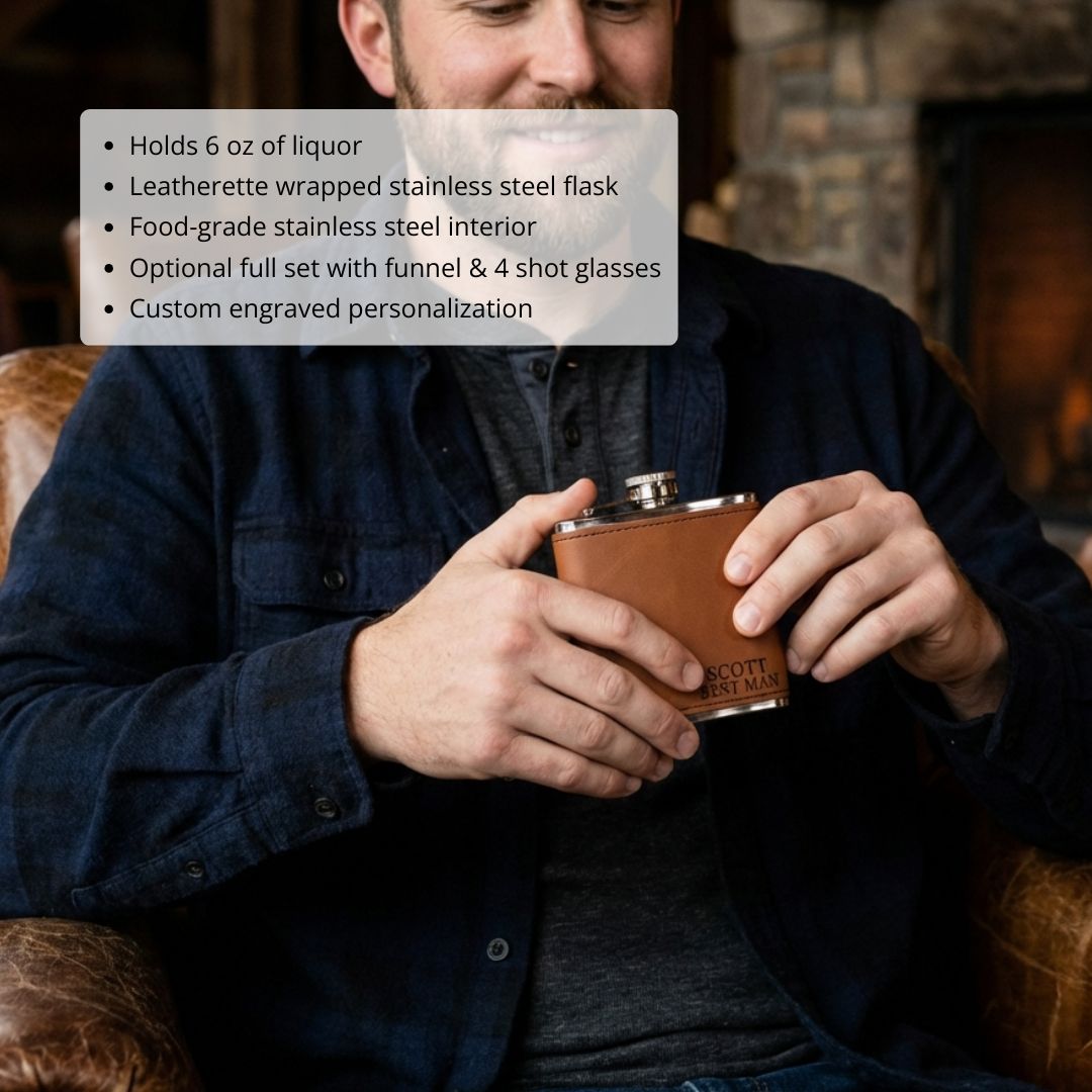 Leather Flask Gift Set