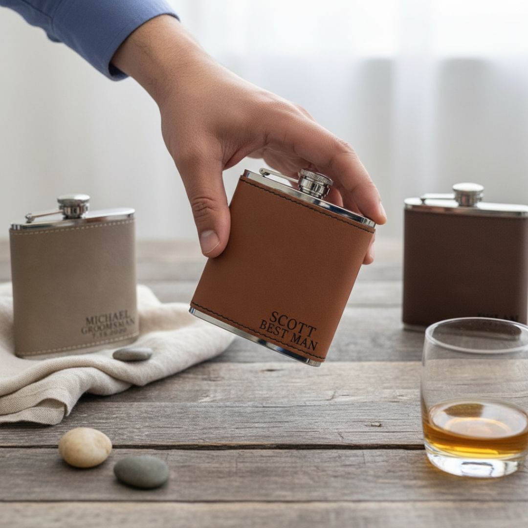 Leather Flask Gift Set