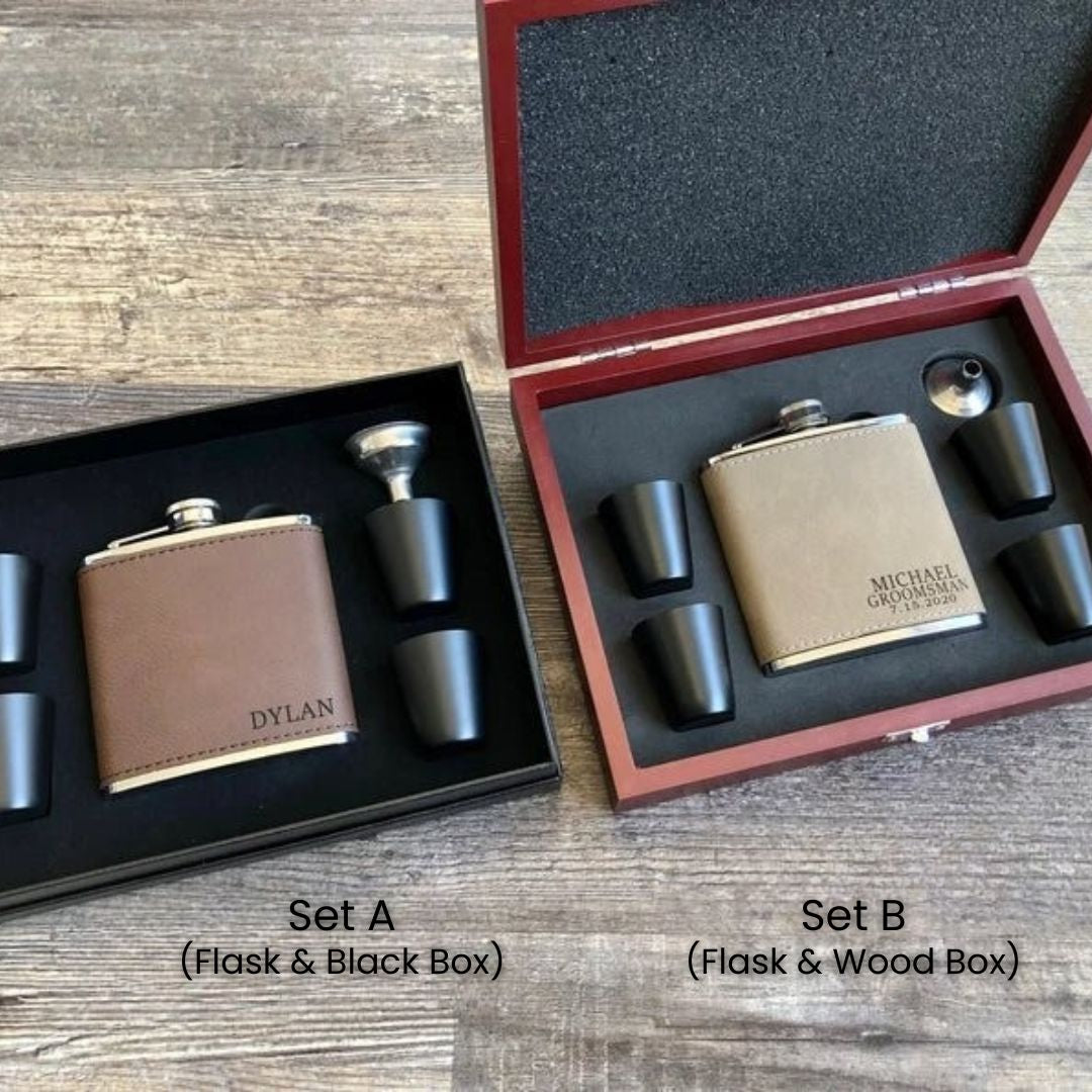 Leather Flask Gift Set