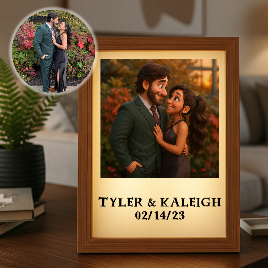 Personalized cartoon-style light-up photo frame for men