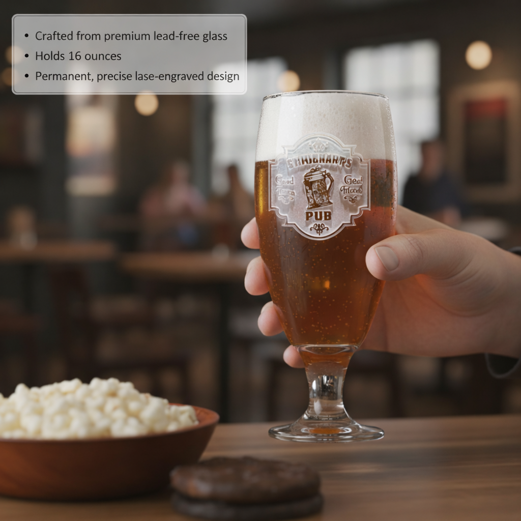 Pub Master personalized beer goblet with sand-carved name or monogram