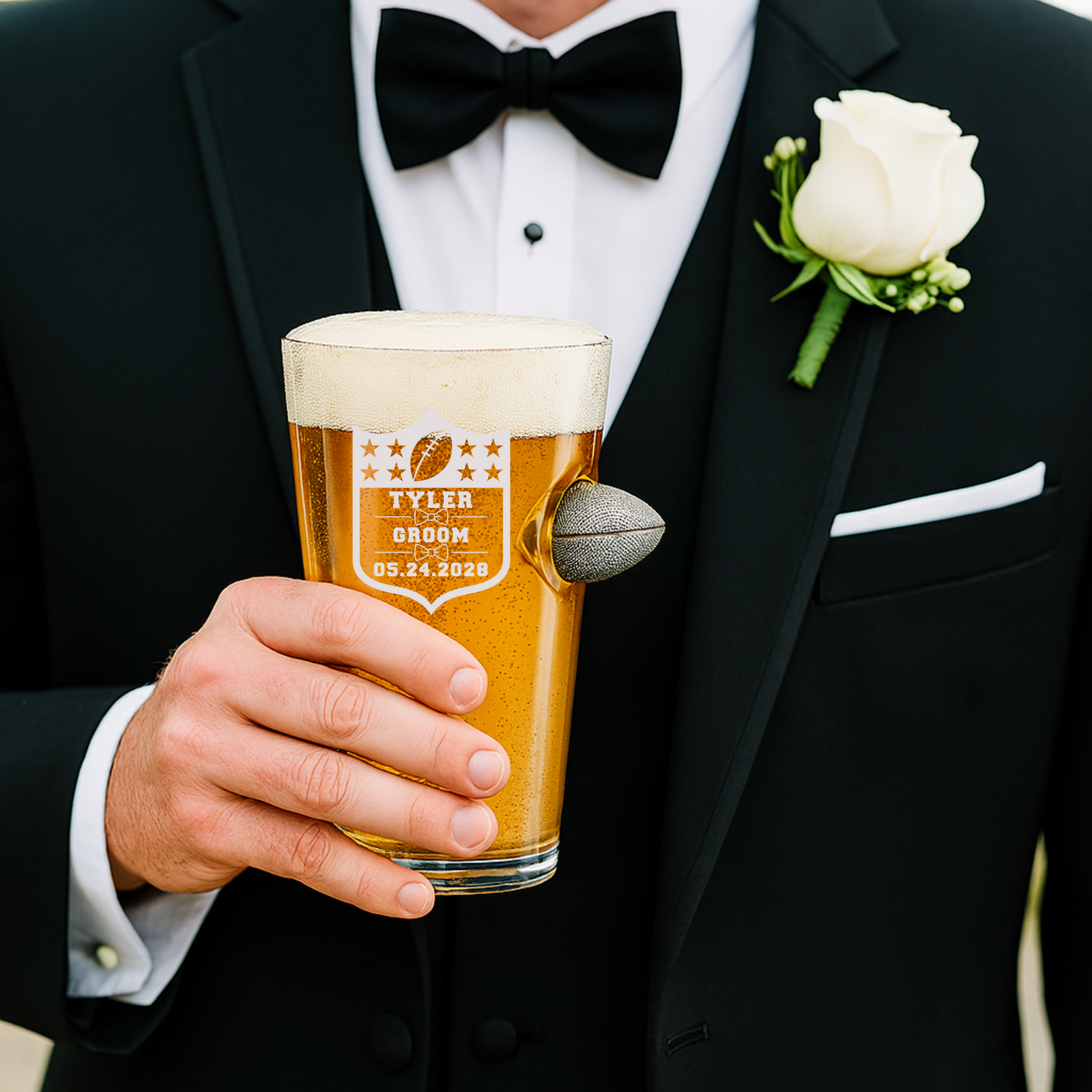 Groomsmen Football Draft Pint Glass