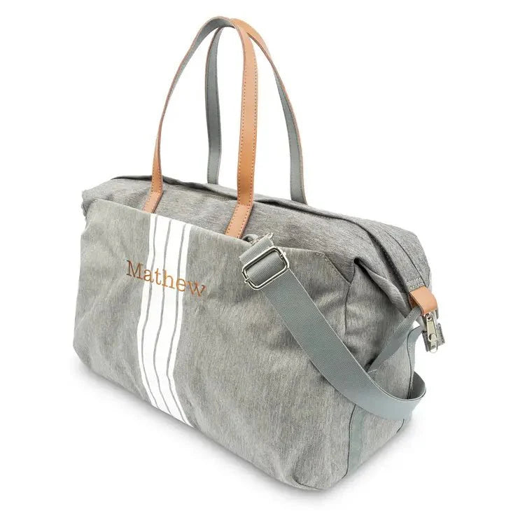 Unique Personalized Striped Embroidered Overnighter Customized Duffel Bags Gifts for Men by Groovy Guy