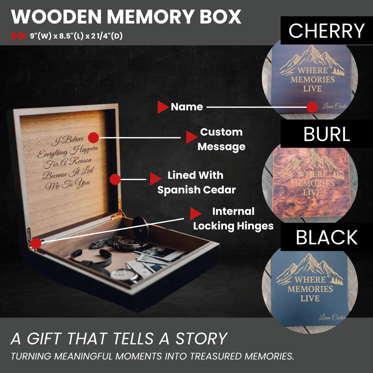 Wooden Memory Keepsake Box with Custom Engraving – Personalized Gift for Men