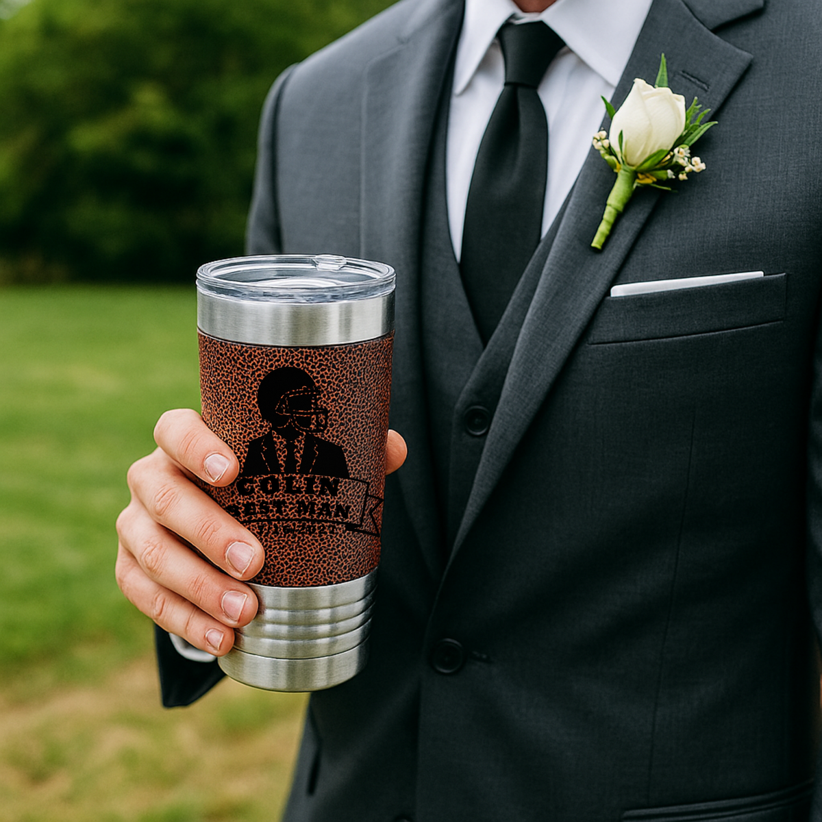 Grooms Crew Football Tumbler
