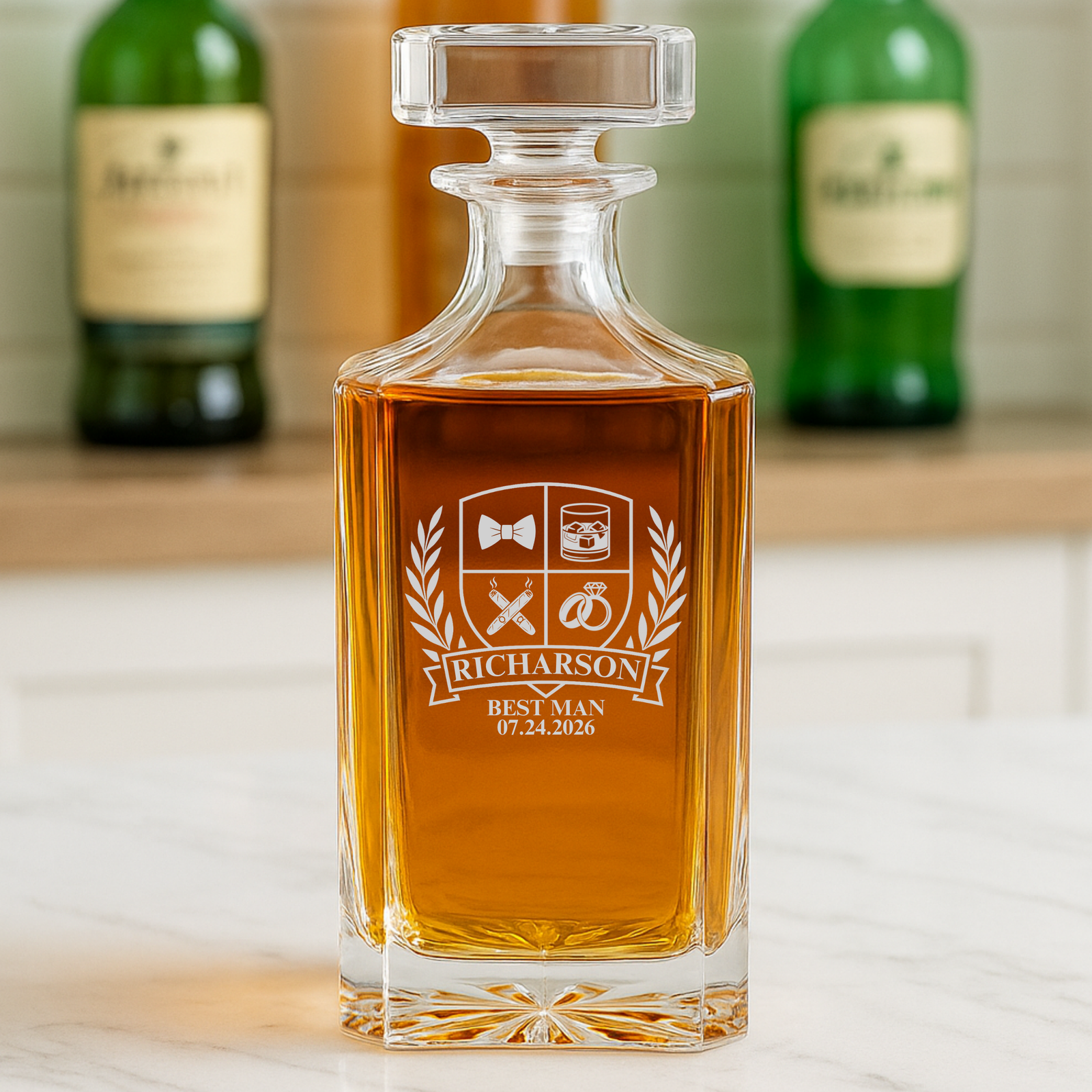 Wedding Party Crest Whiskey Decanter
