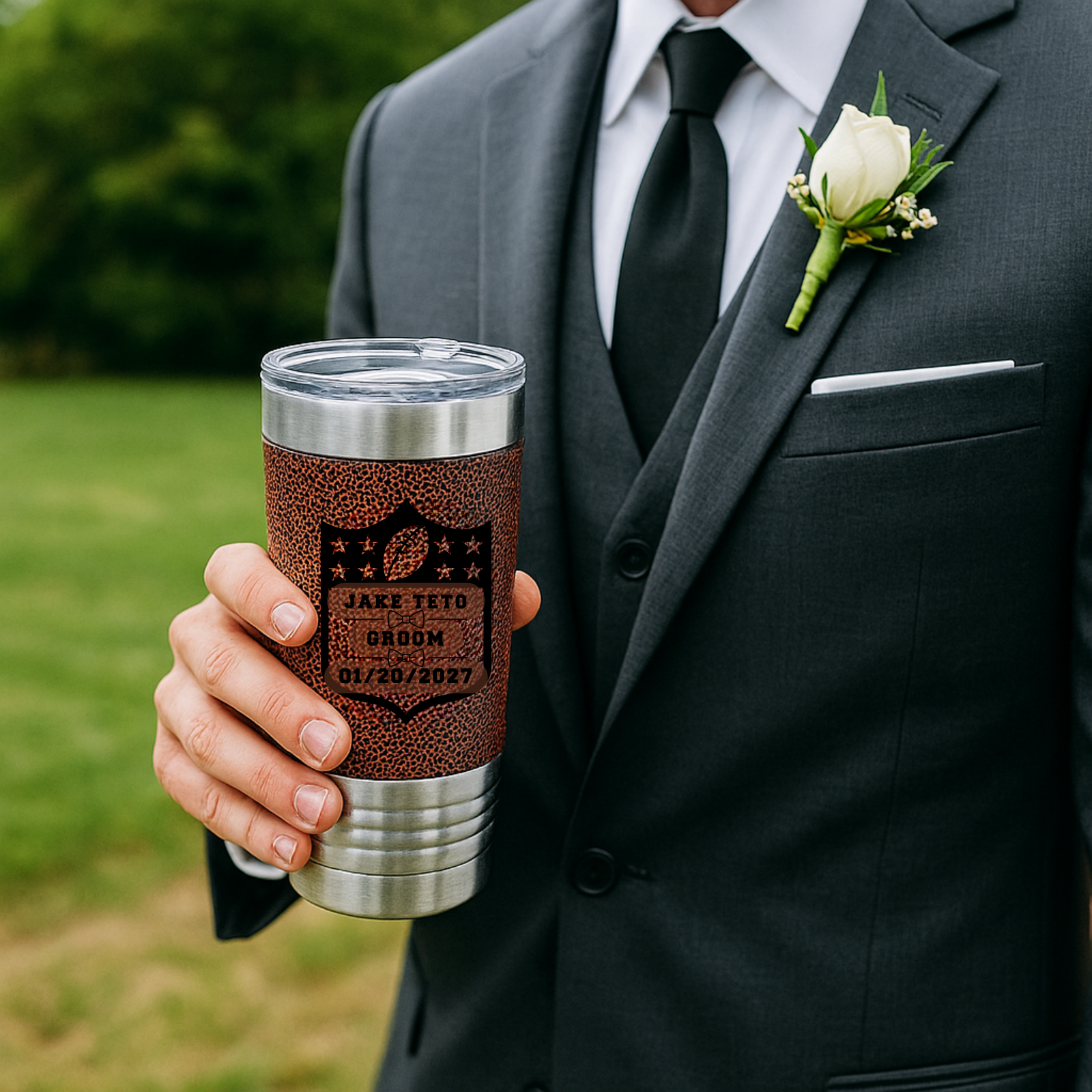 Personalized Groomsman Football Tumbler