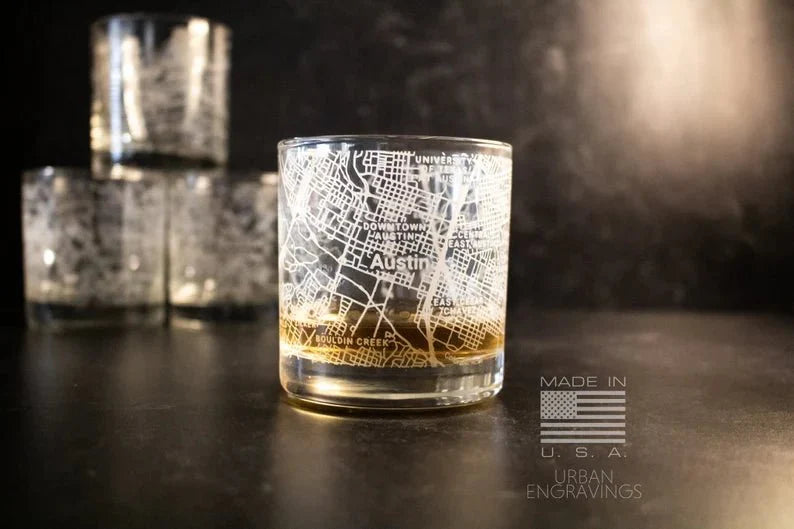 Unique Personalized City Map Rocks Glass Customized Whiskey Glass Gifts for Men by Groovy Guy