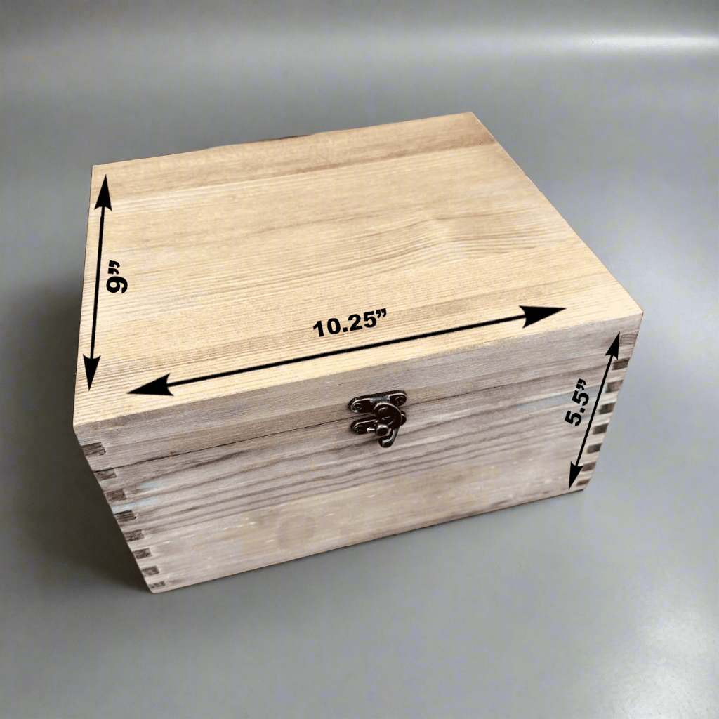 Wooden presentation box from the personalized whiskey glass and stones set, engraved with a first name as a keepsake groomsmen gift box.
