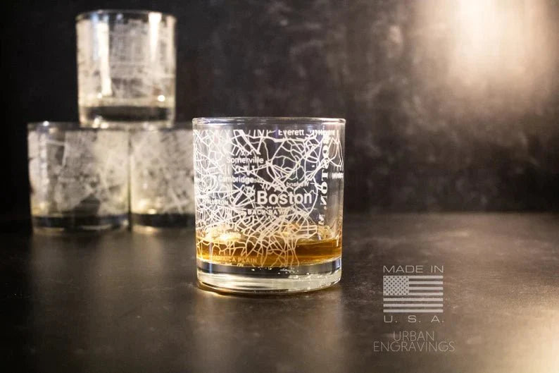 Unique Personalized City Map Rocks Glass Customized Whiskey Glass Gifts for Men by Groovy Guy