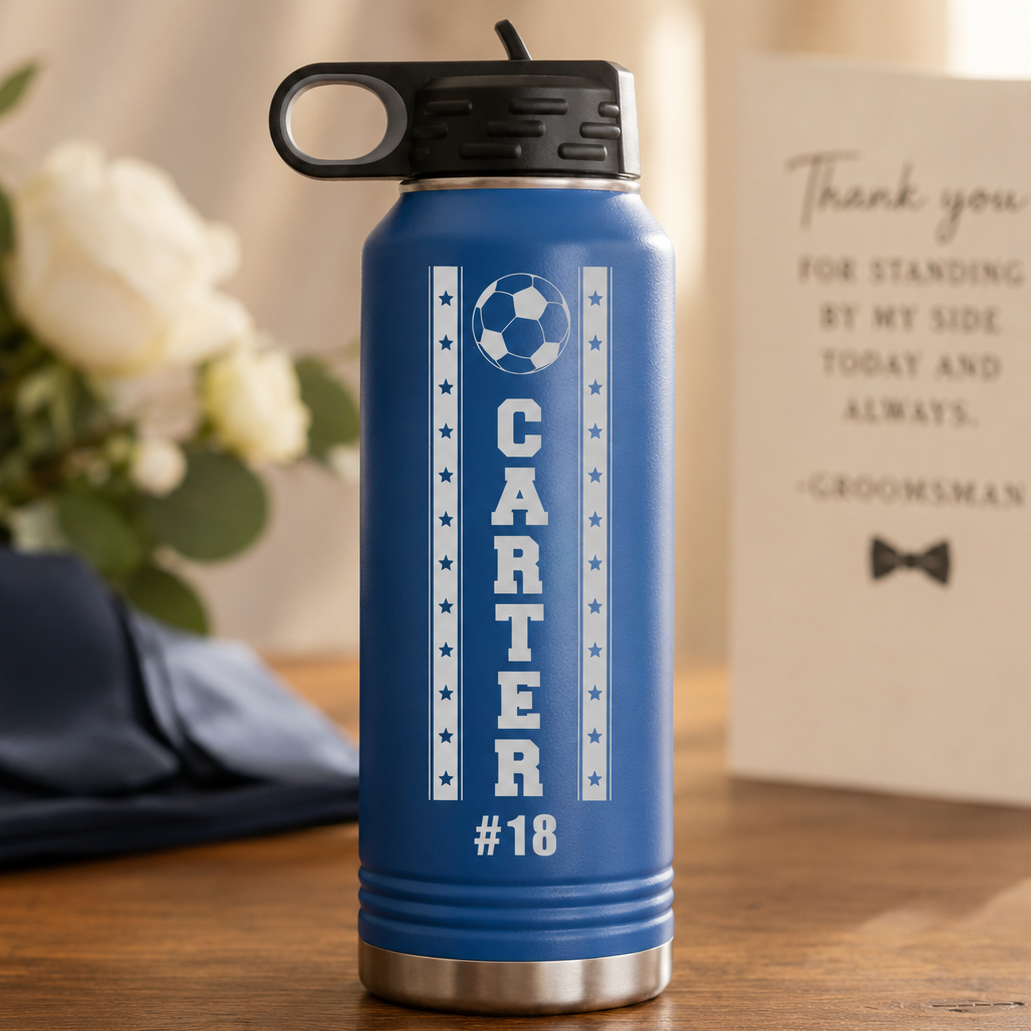Personalized Soccer Groomsman Water Bottle