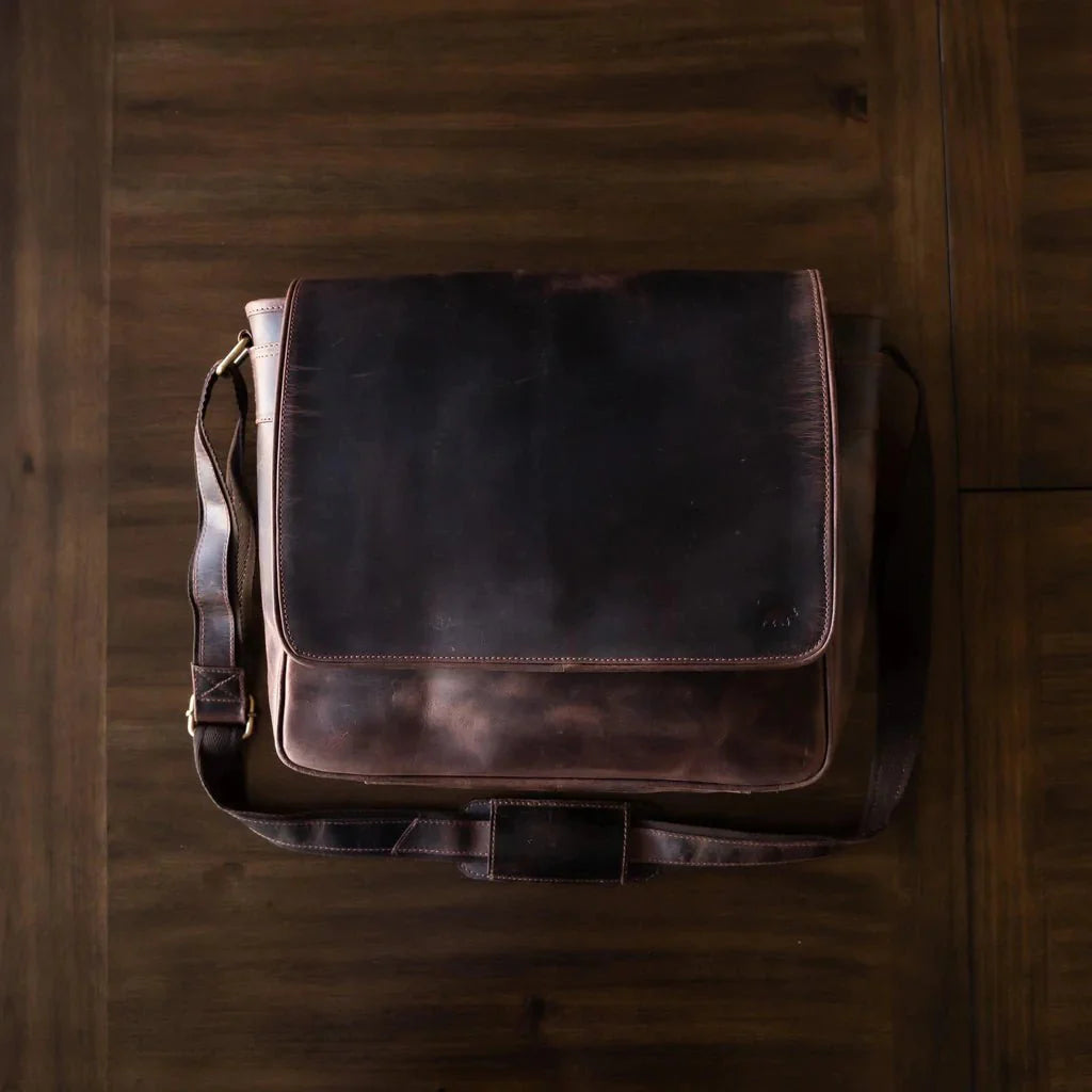 Unique Personalized Rugged Leather Messenger Bag Customized Messenger Bag Gifts for Men by Groovy Guy