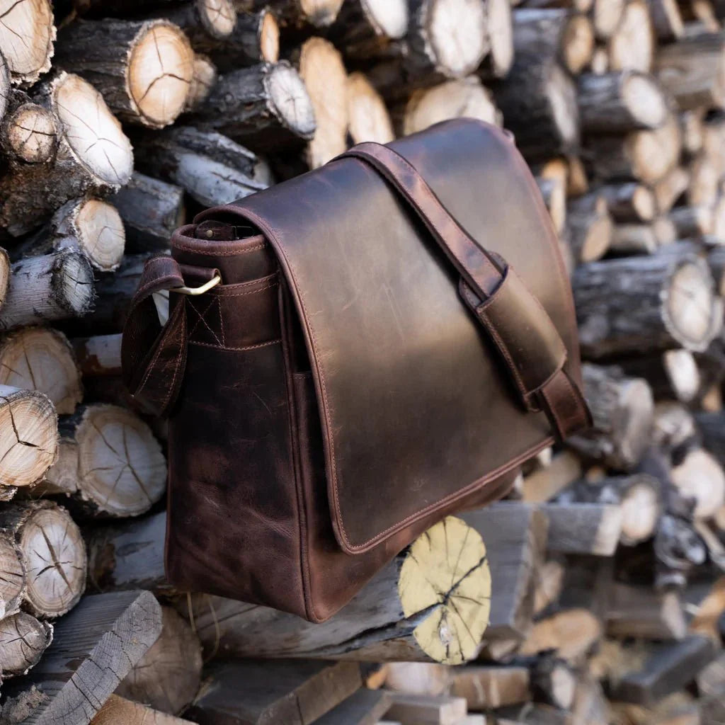 Unique Personalized Rugged Leather Messenger Bag Customized Messenger Bag Gifts for Men by Groovy Guy