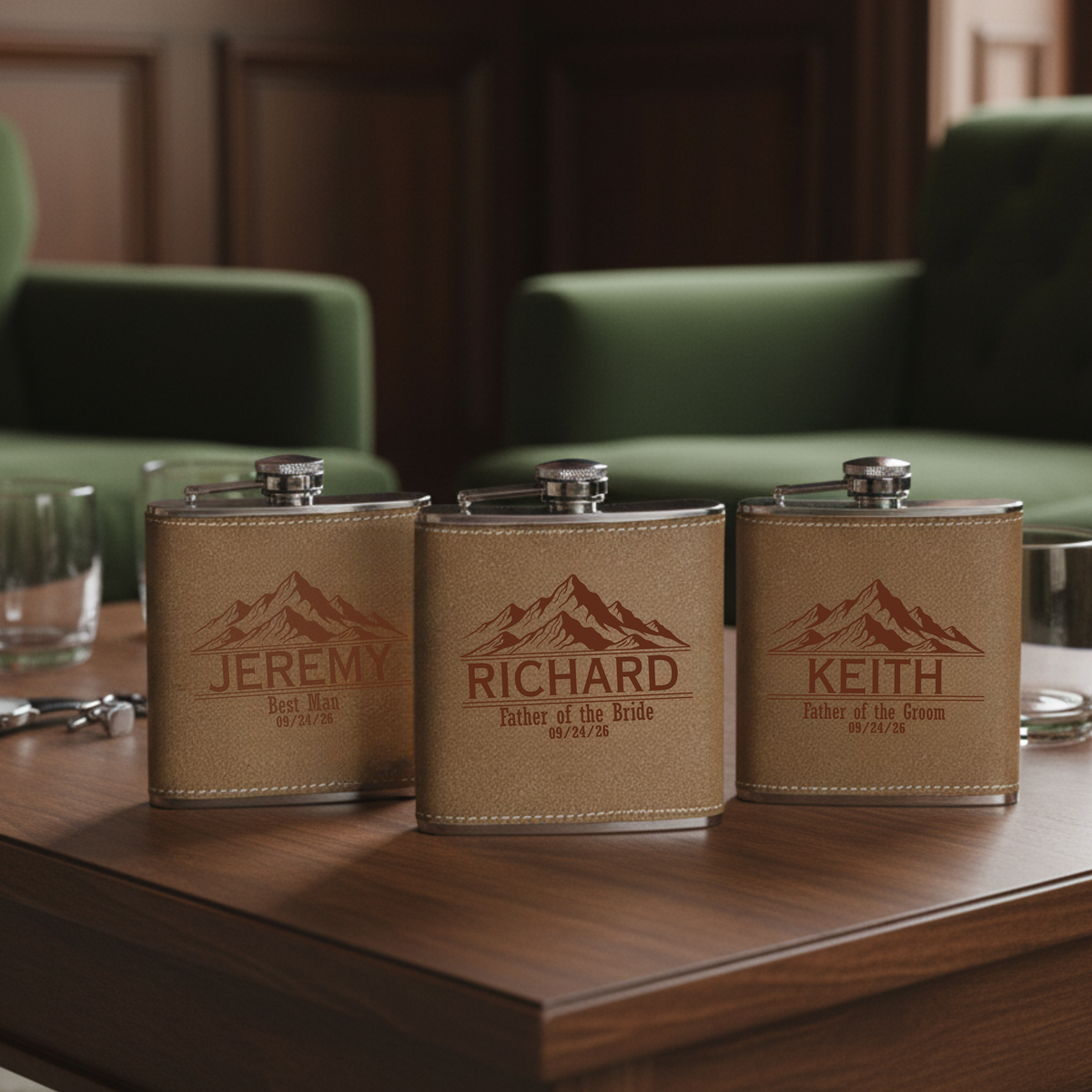 Leather Wrapped Groomsmen Flask