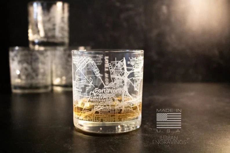 Unique Personalized City Map Rocks Glass Customized Whiskey Glass Gifts for Men by Groovy Guy