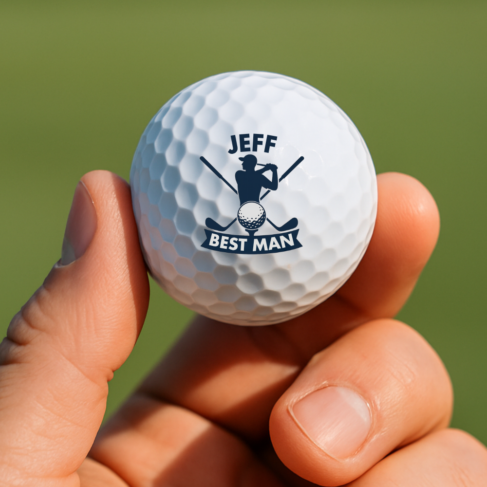 Custom groomsmen golf ball with Best Man design and name personalization