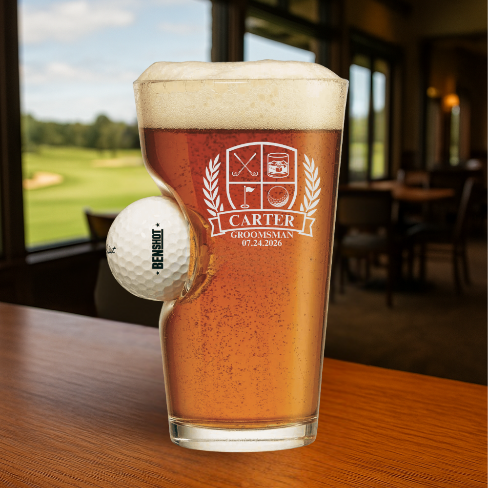 Personalized Golf Ball Pint Glass – Groomsmen Gift with Real Ball ...
