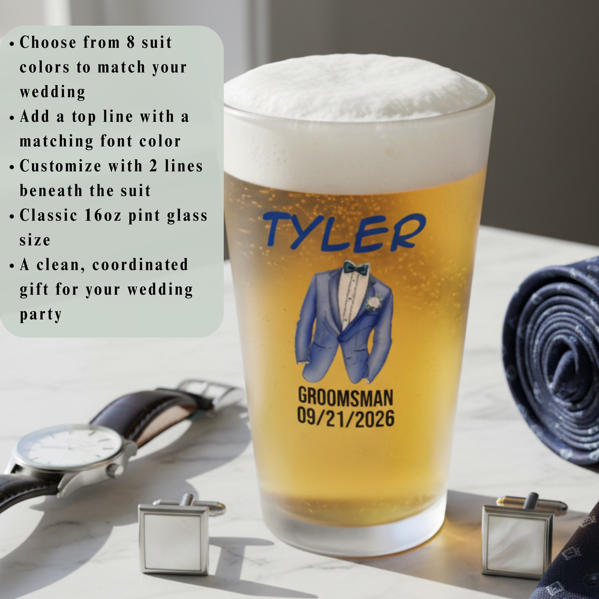 Suit Up Frosted Pint Glass