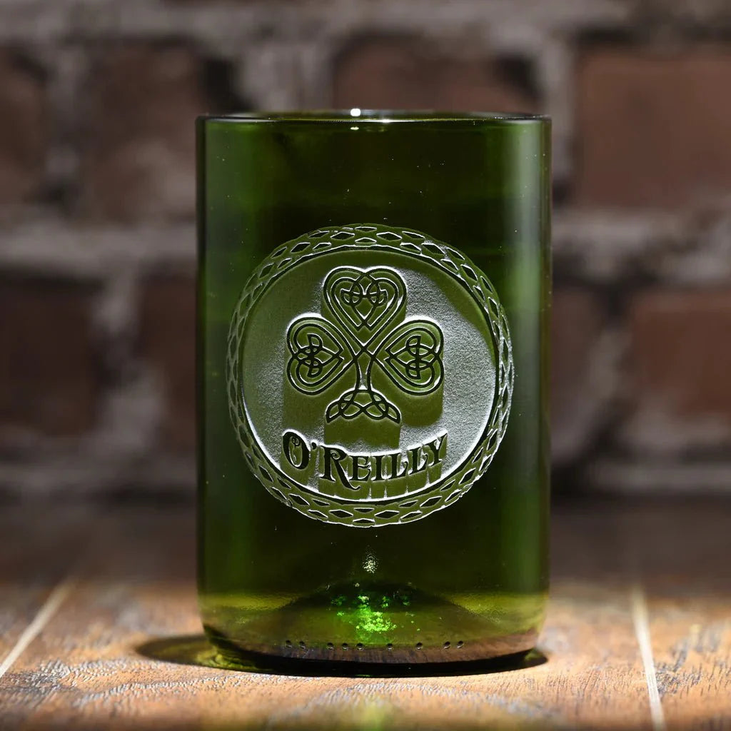 Unique Personalized Irish Green Recycle Wine Bottle Glass Customized Drinkware Gifts for Men by Groovy Guy