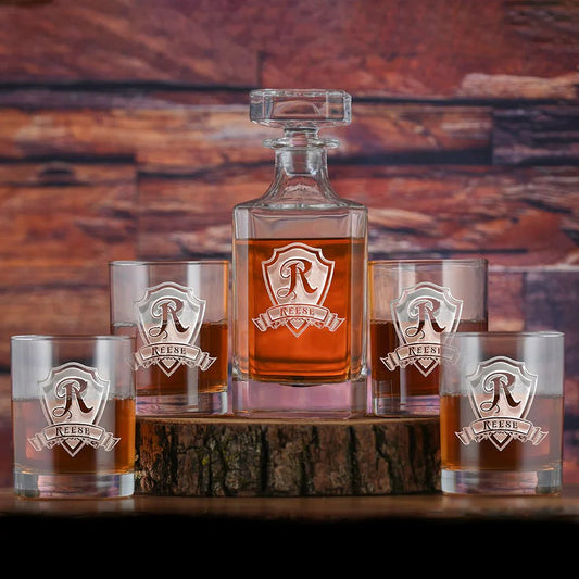 Unique Personalized Elegant Family Decanter & Glasses Set Customized Decanter Set Gifts for Men by Groovy Guy