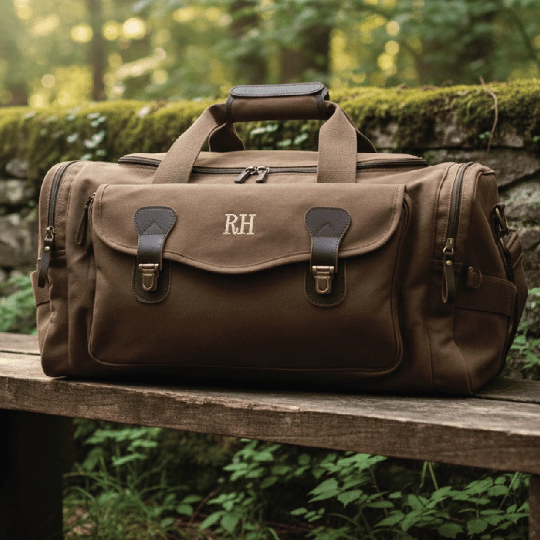 Monogrammed Weekender Duffle Bag Brown / Ivory