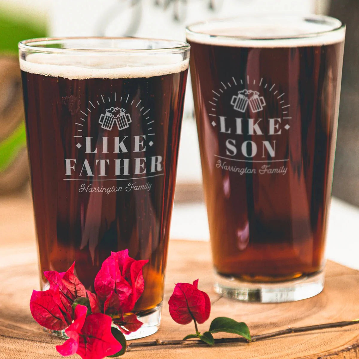 Unique Personalized Like Father Like... Pints - Design: FD12 Customized Drinking Glass Gifts for Men by Groovy Guy