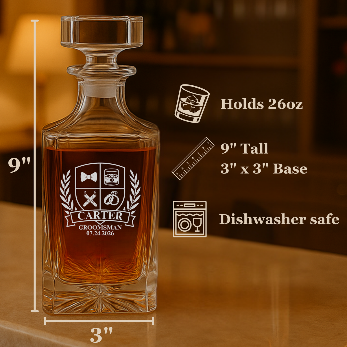 Wedding Party Crest Whiskey Decanter