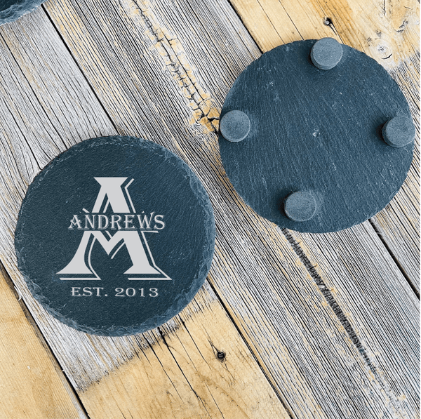 Personalised handmade wedding coasters - wood or slate Personalised handmade wedding coasters - wood or slate