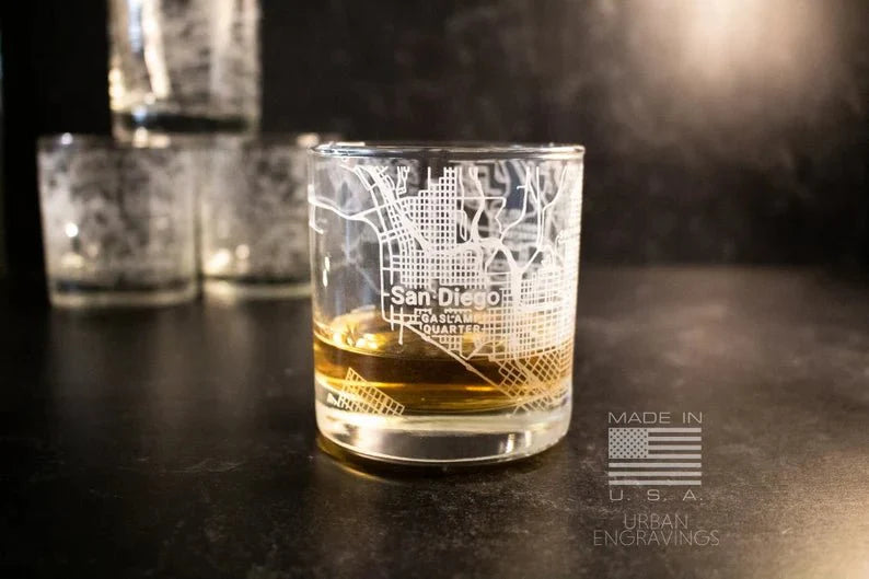 Unique Personalized City Map Rocks Glass Customized Whiskey Glass Gifts for Men by Groovy Guy