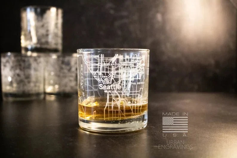 Unique Personalized City Map Rocks Glass Customized Whiskey Glass Gifts for Men by Groovy Guy