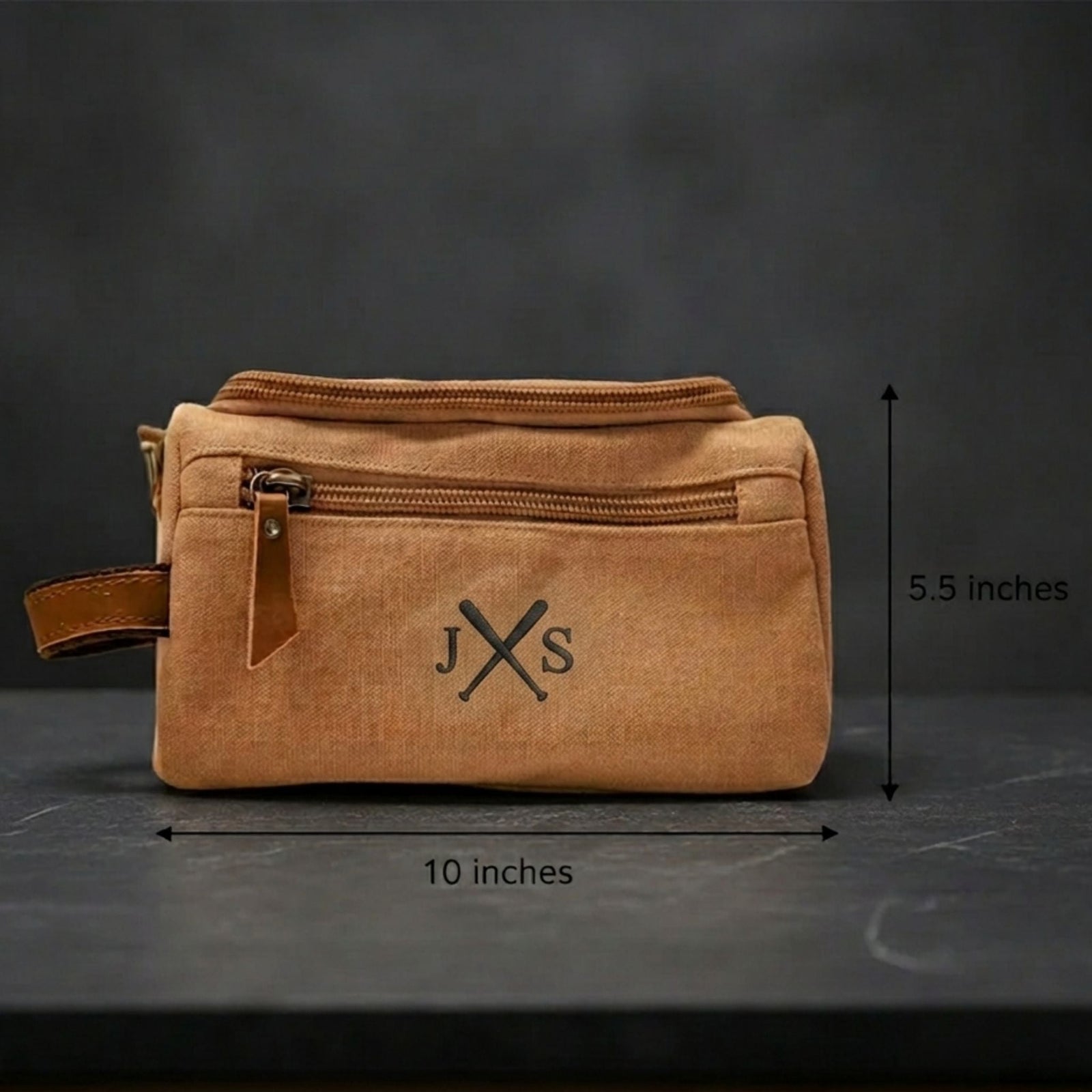 Gray senior baseball toiletry bag, washed canvas, embroidered initials