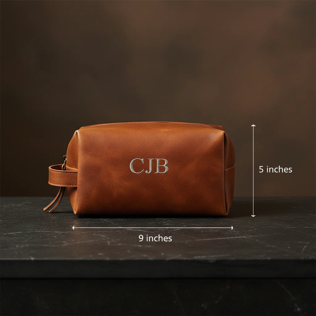 Monogrammed Leather Dopp Kit