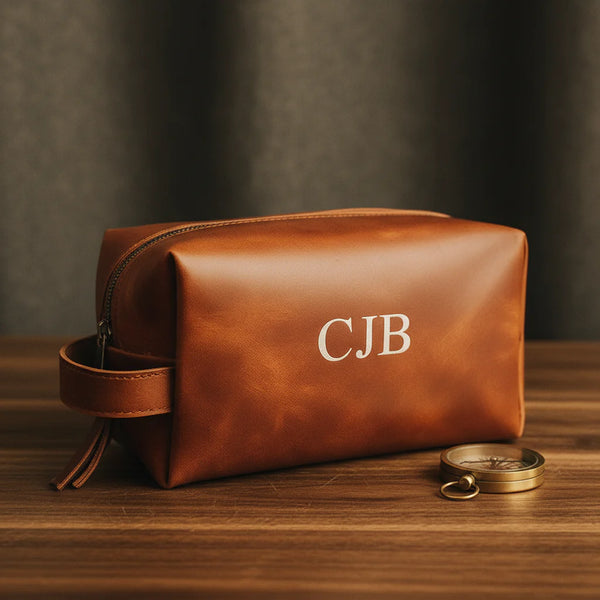 Monogrammed Leather Dopp Kit