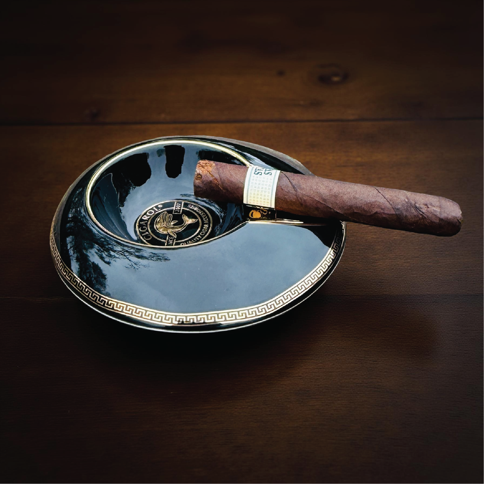 Ultimate personalized cigar gift set with engraved wooden crate, whiskey glass with cigar holder, and humidor for groomsmen.