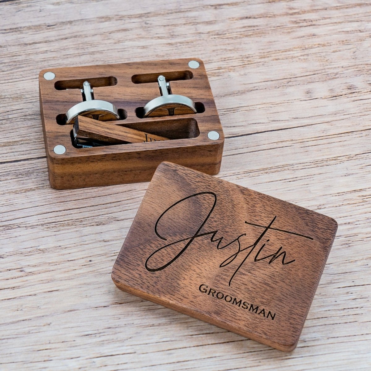cufflinks Engraved Timber Ties Cufflinks &amp; Tie Bar Set by Groovy Groomsmen Gifts