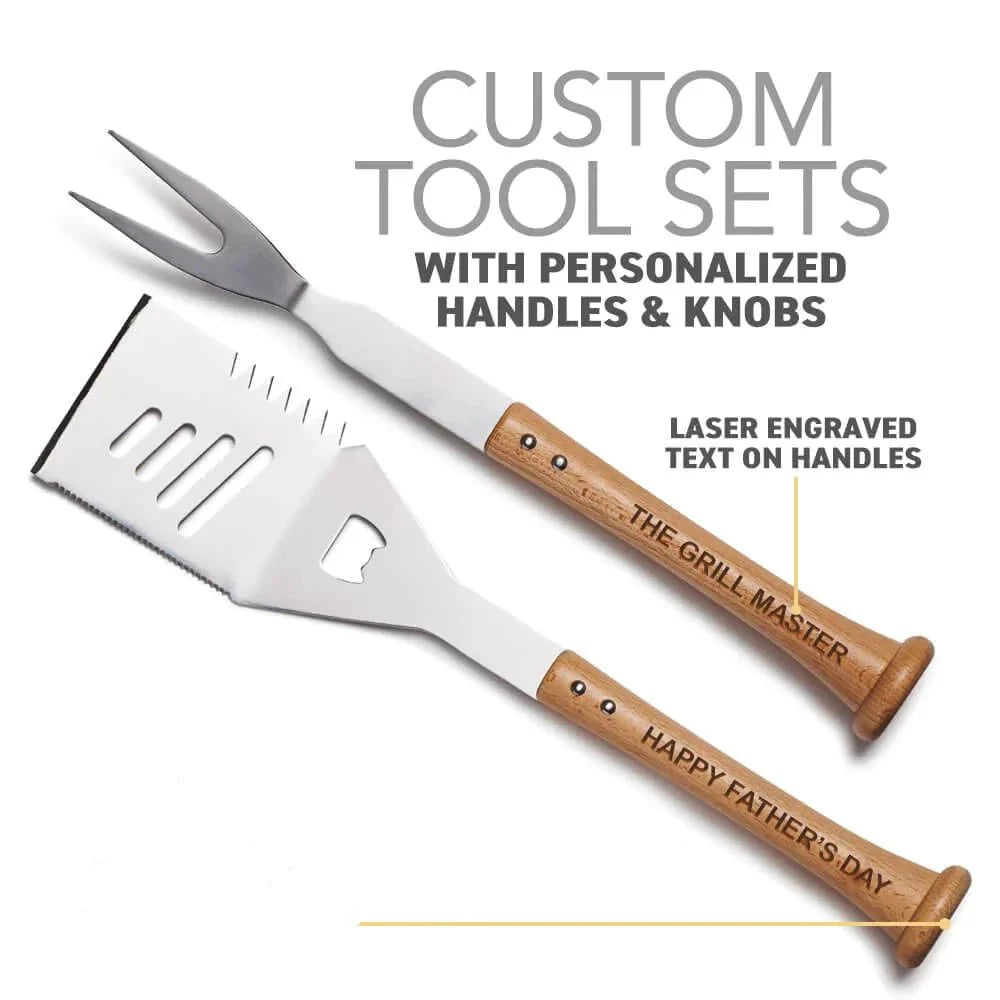Unique Personalized Turn - Two Grill Tool Set Customized Baseball Gifts for Men by Groovy Guy
