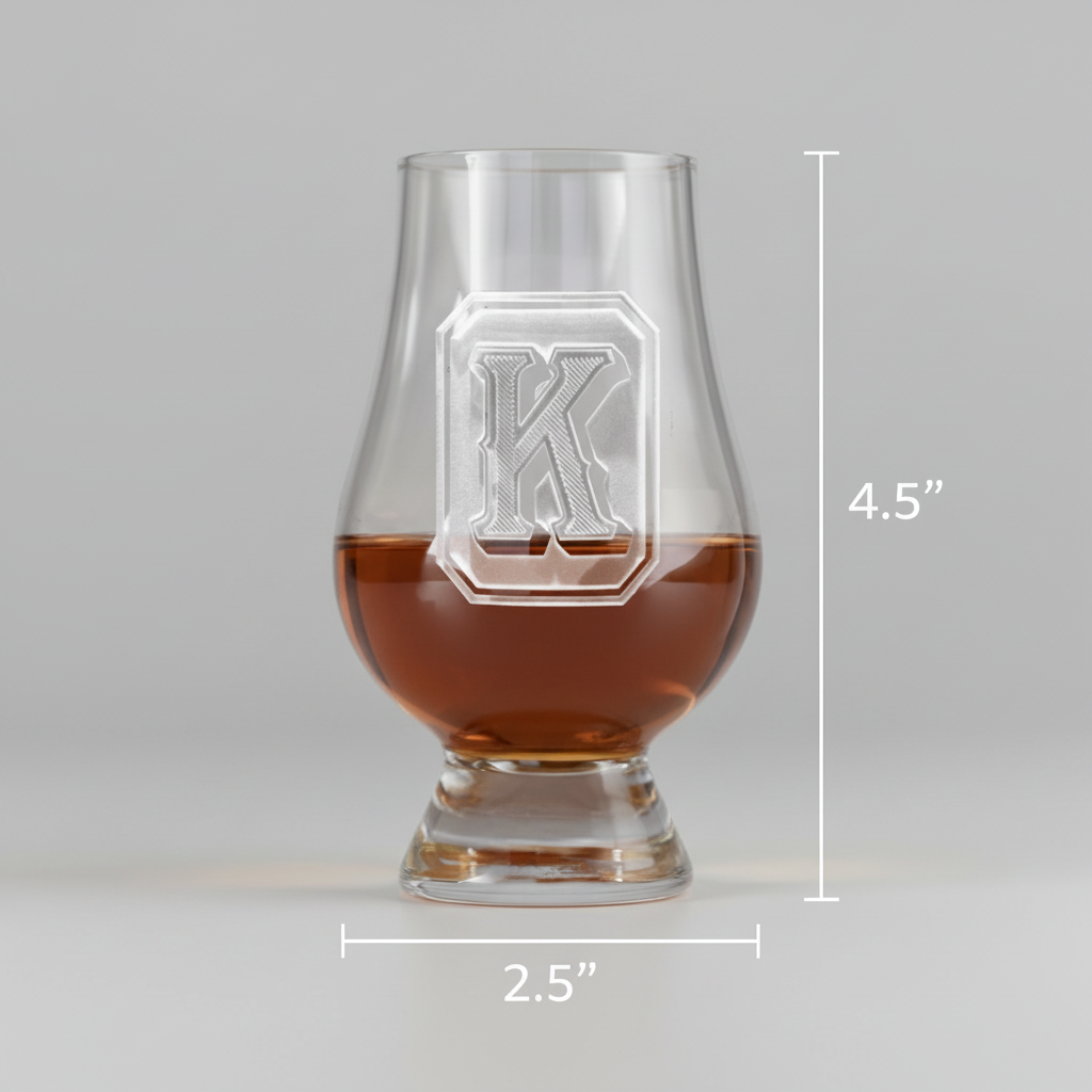 Emerald Monogram personalized Glencairn whiskey glass with sand-carved monogram