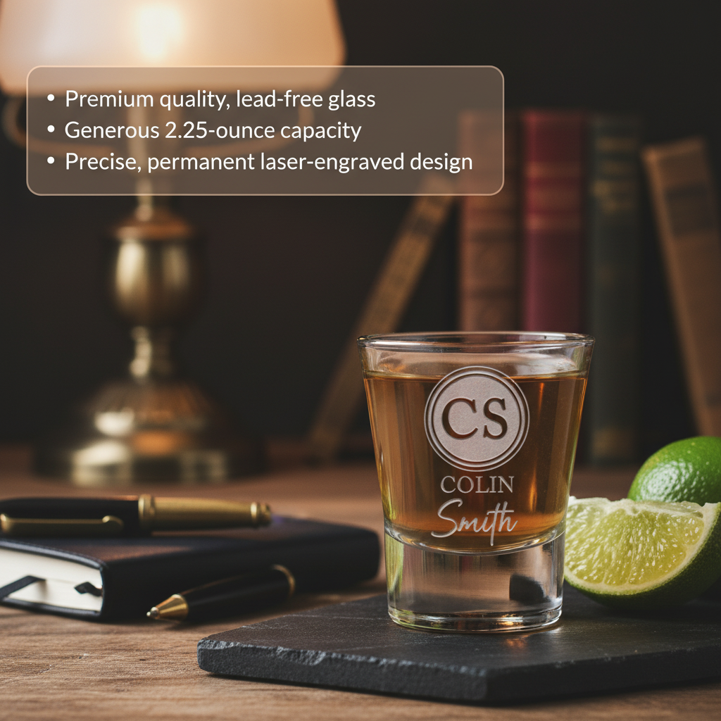 Twin Mark personalized shot glass with sand-carved double initials