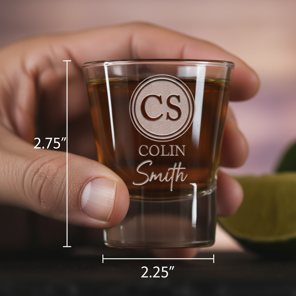 Twin Mark personalized shot glass with sand-carved double initials