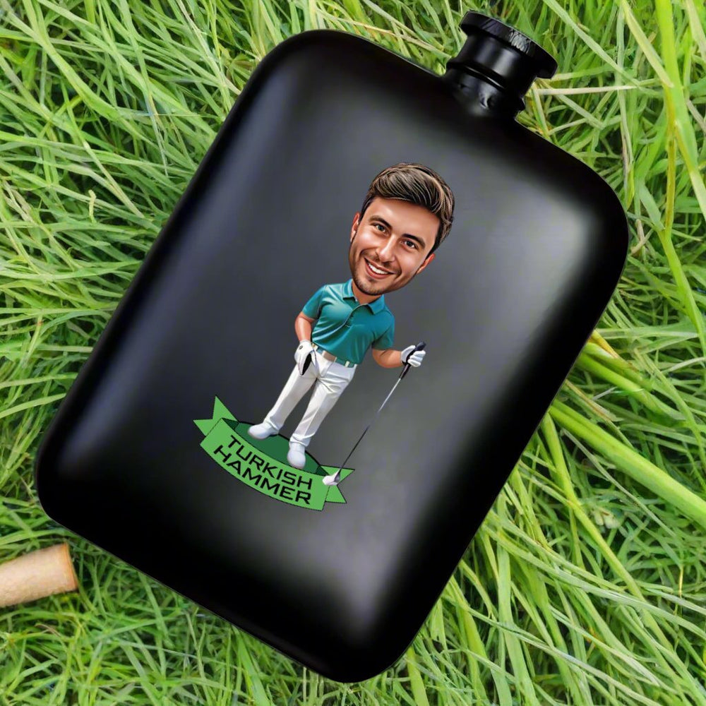 Fairway Face Flask - Custom Cartoon Golf Flask | Personalized Hip Flask ...