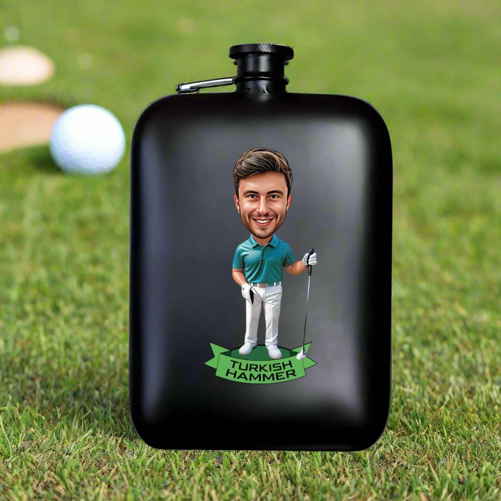 Fairway Face Flask - Custom Cartoon Golf Flask | Personalized Hip Flask ...