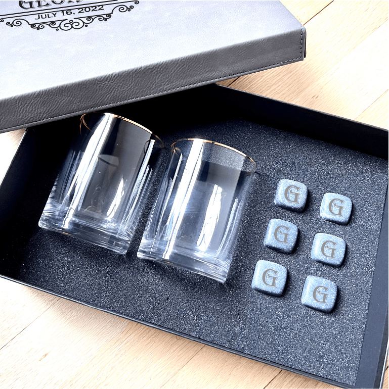 Unique Personalized Golden Groomsmen Gift Set Customized Whiskey Gifts for Men by Groovy Guy