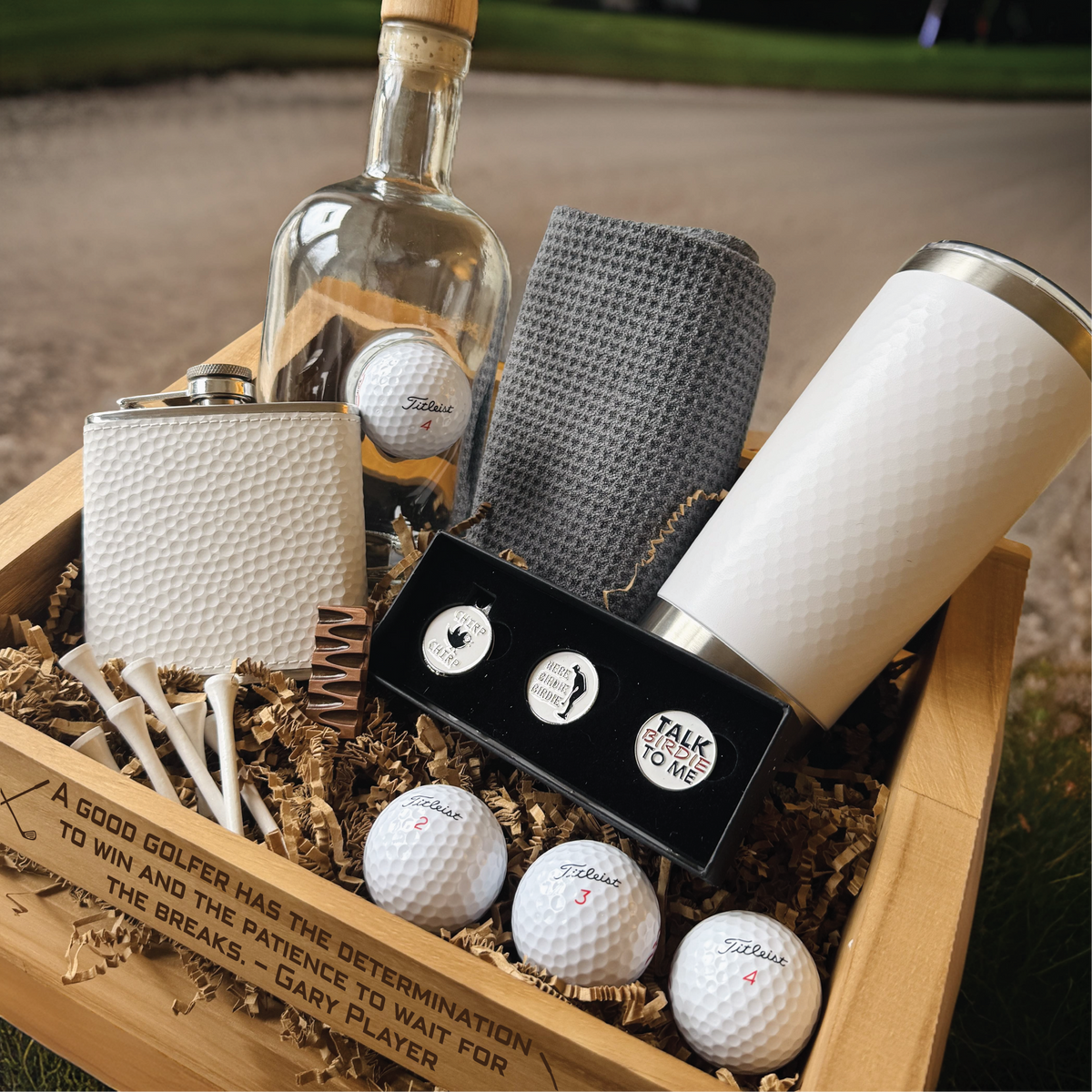 Full Golf Set in Wooden Crate With Famous Golf Quote as personalization 