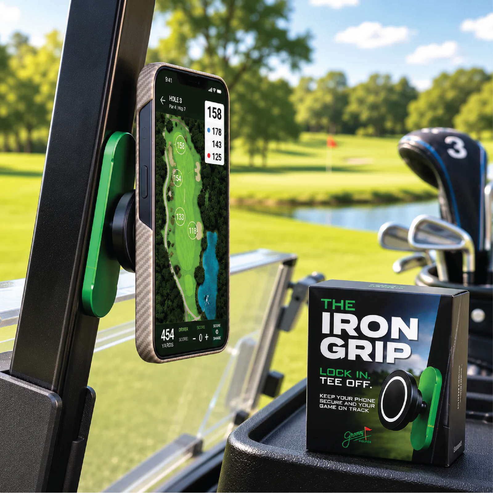 Personalized golf groomsmen gift box, engraved with a groomsman's name and packed with practical on-course golf gear.