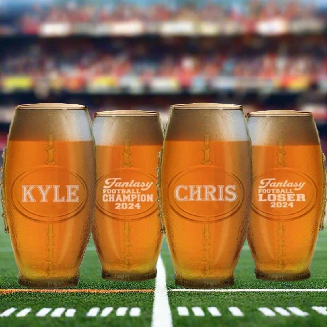 Unique Personalized Fantasy Football Champion Mug Customized Drinking Glass Gifts for Men by Groovy Guy