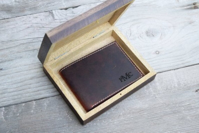 Brown Personalized Leather Wallet with Initials or Name Engraved