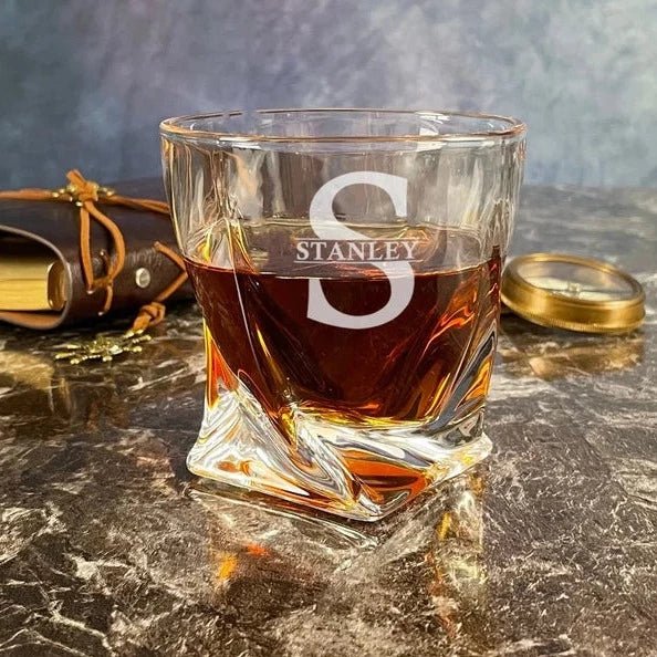 Unique Personalized Fancy Engraved Scotch Glass Customized Whiskey Glass Gifts for Men by Groovy Guy